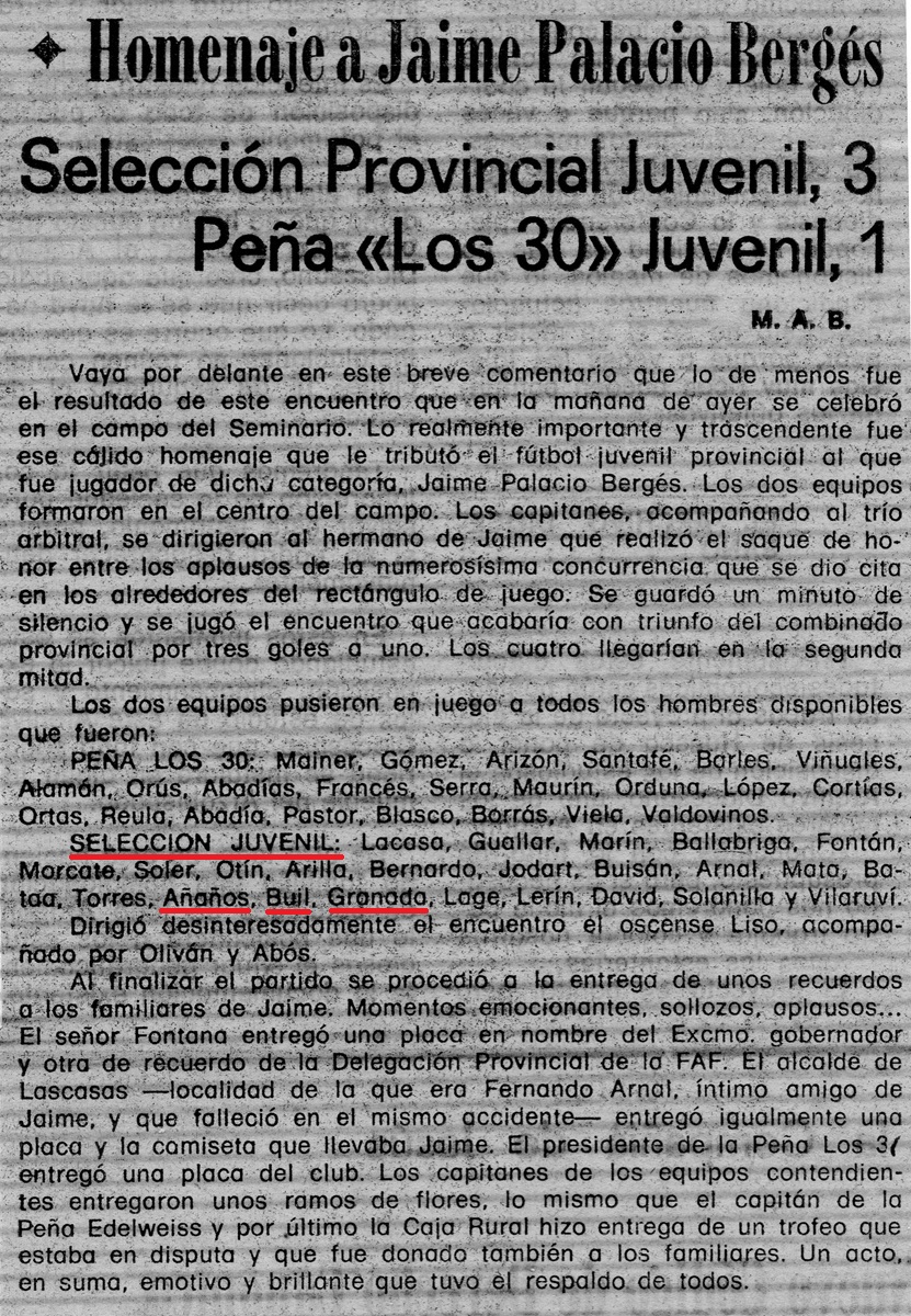 Homenaje a Jaime Palacio Bergés Temporada 1981/1982